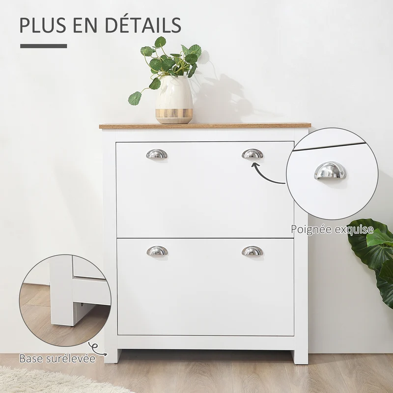Meuble à chaussures entrée 79 x 23 x 90,5 cm rangement modulable sécurité anti-basculement contemporain en MDF blanc 21_0002630