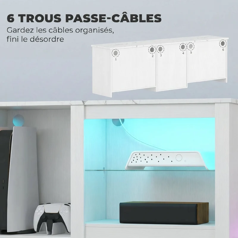 Meuble télé salon 160 x 35 x 51,7 cm éclairage led rangements modulables style moderne en panneau de particules blanc 21_0003440