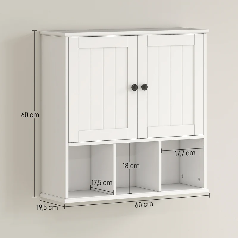 Meuble mural de salle de bain 60 x 19,5 x 60 cm rangement modulable gain de place style rustique classique en MDF blanc 21_0002785
