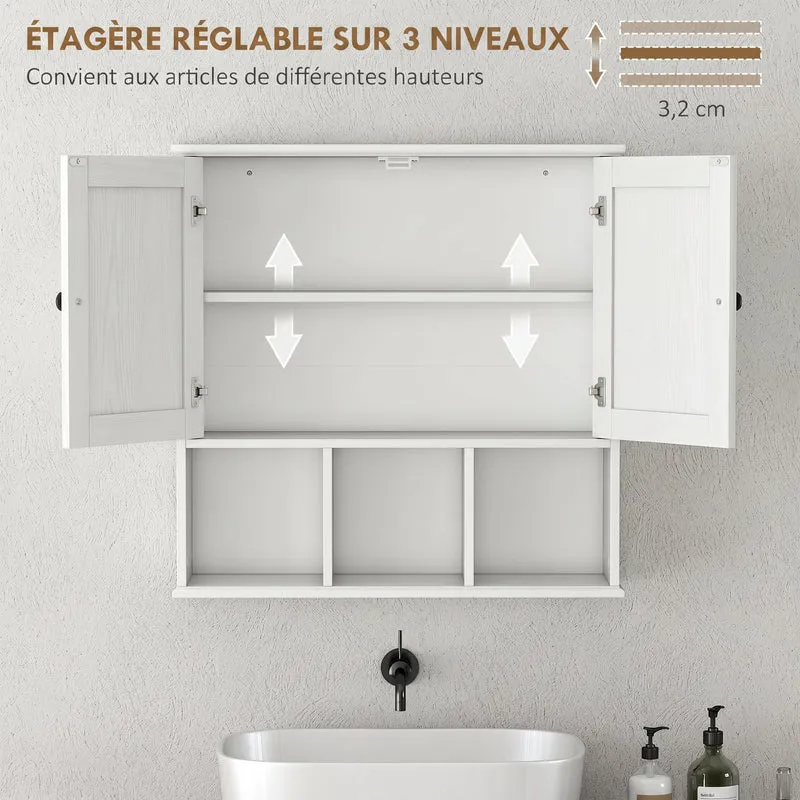 Meuble mural de salle de bain 60 x 19,5 x 60 cm rangement modulable gain de place style rustique classique en MDF blanc 21_0002785