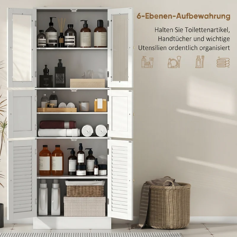 Meuble de salle de bain haut 60 x 30 x 170 cm rangement optimisé étagères réglables style moderne épuré en MDF blanc 21_0002115