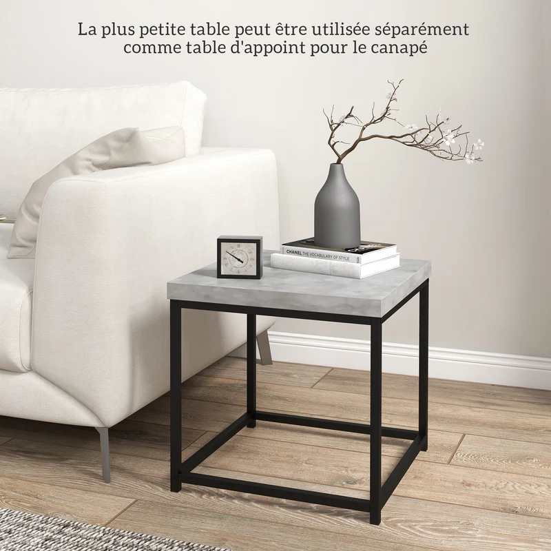 Lot de 2 tables gigognes encastrables 45 x 45 x 45 cm et 40 x 40 x 39 cm multifonction moderne élégant en acier gris 21_0003158