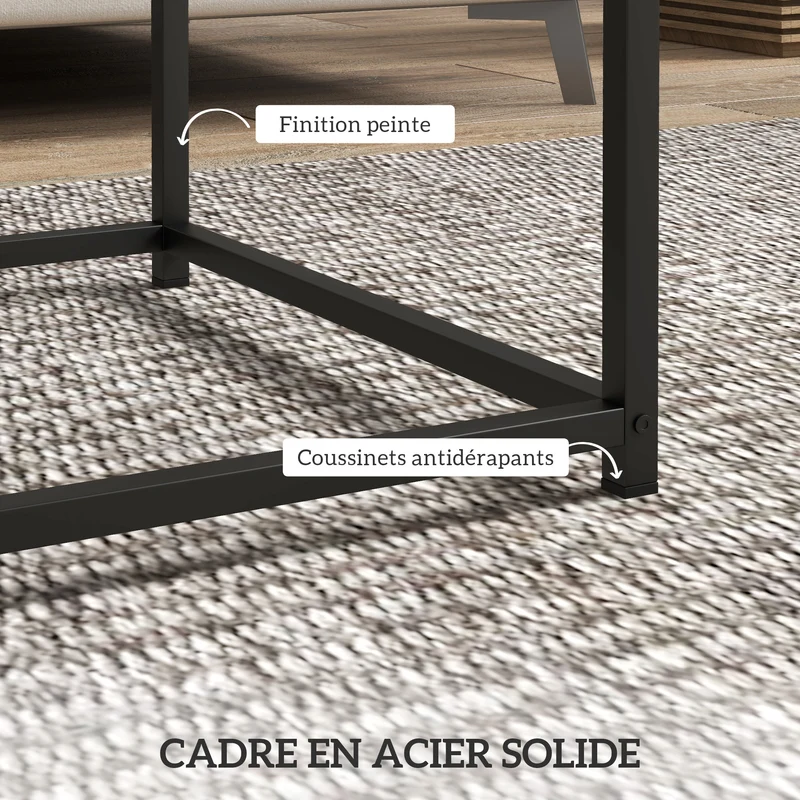 Lot de 2 tables gigognes encastrables 45 x 45 x 45 cm et 40 x 40 x 39 cm multifonction moderne élégant en acier gris 21_0003158