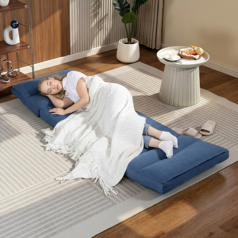 Fauteuil de sol convertible 70 x 72 x 56 cm dossier 5 positions confort mousse épuré contemporain en tissu bleu foncé 21_0003177