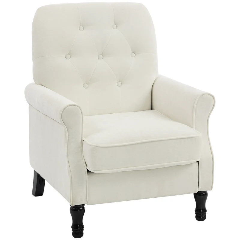 Fauteuil 1 place salon 69 x 75 x 90 cm assise 16 cm ressorts ensachés capitonnage vintage contemporain en lin crème 21_0003652