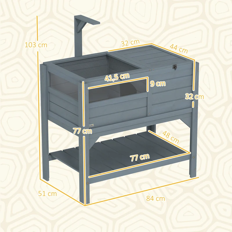 Enclos pour tortues surélevé double espace 84 x 51 x 103 cm plateau coulissant pratique étagère contemporain en bois gris 21_0007834