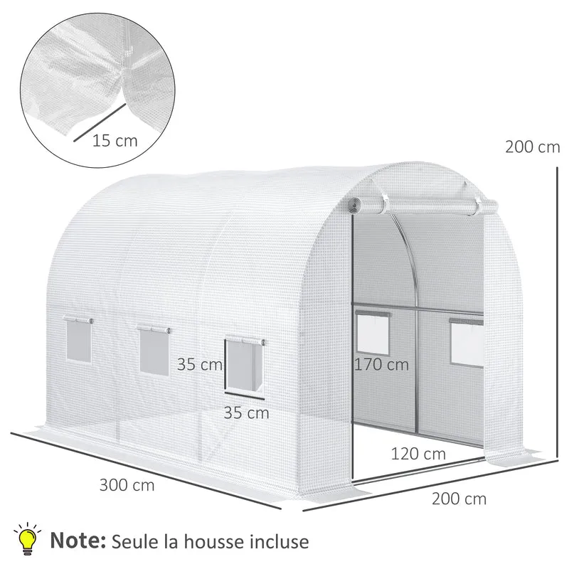 Bâche serre tunnel jardin 300 x 200 x 200 cm protection froid porte zippée ventilée contemporain en polyéthylène blanc 21_0004161