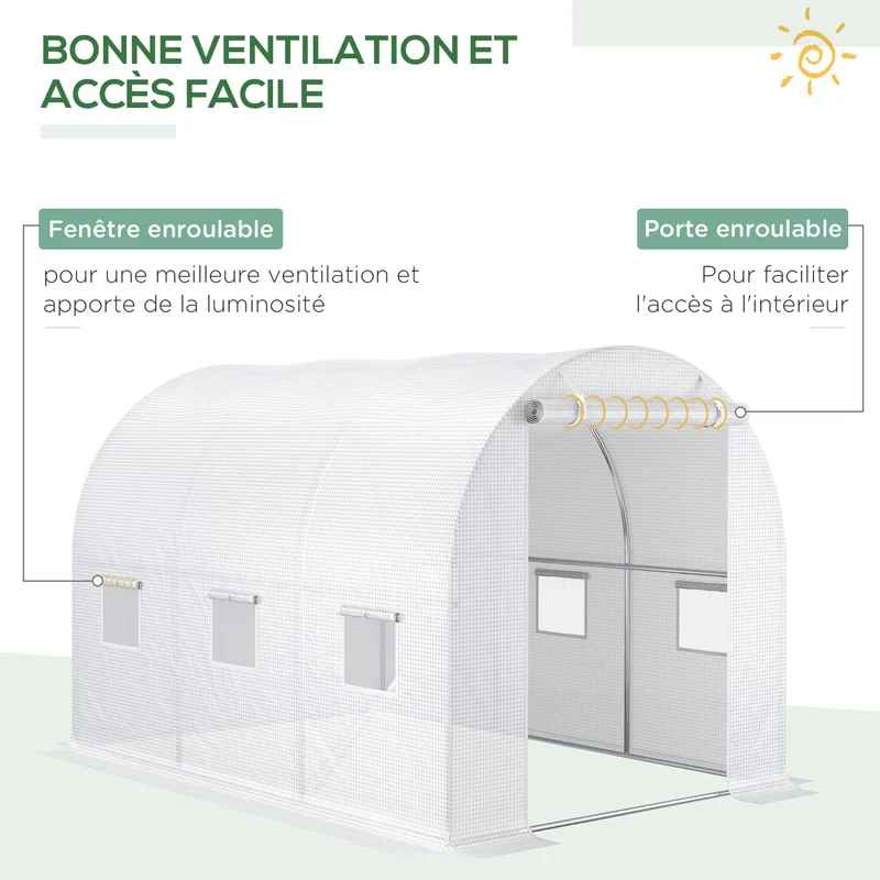 Bâche serre tunnel jardin 300 x 200 x 200 cm protection froid porte zippée ventilée contemporain en polyéthylène blanc 21_0004161