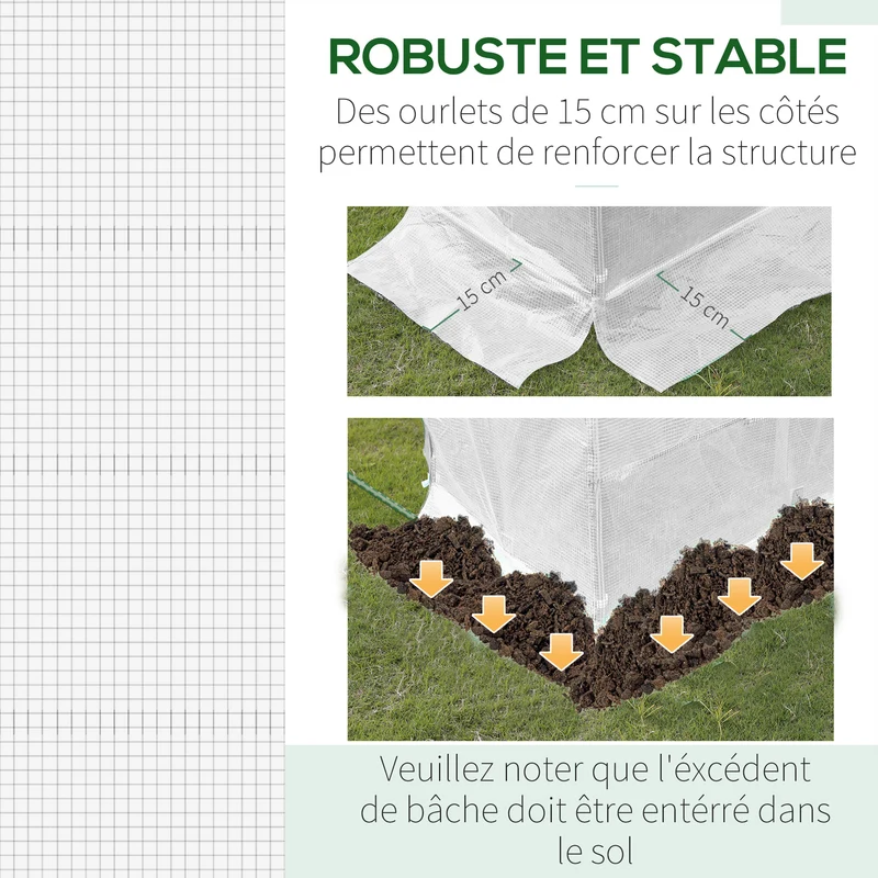 Bâche serre tunnel jardin 300 x 200 x 200 cm protection froid porte zippée ventilée contemporain en polyéthylène blanc 21_0004161