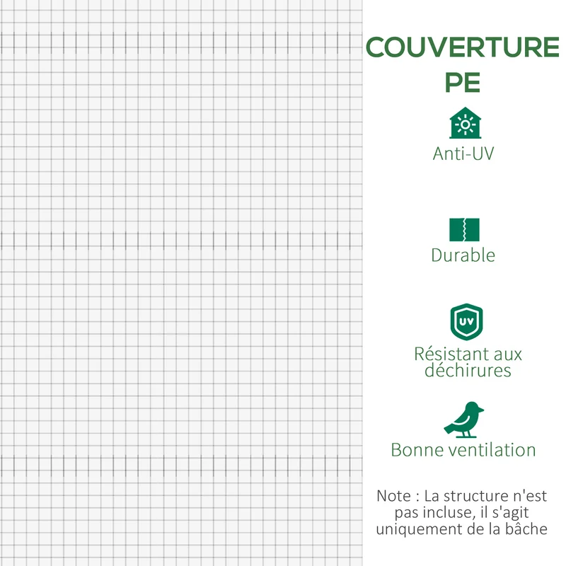 Bâche serre tunnel jardin 300 x 200 x 200 cm protection froid porte zippée ventilée contemporain en polyéthylène blanc 21_0004161
