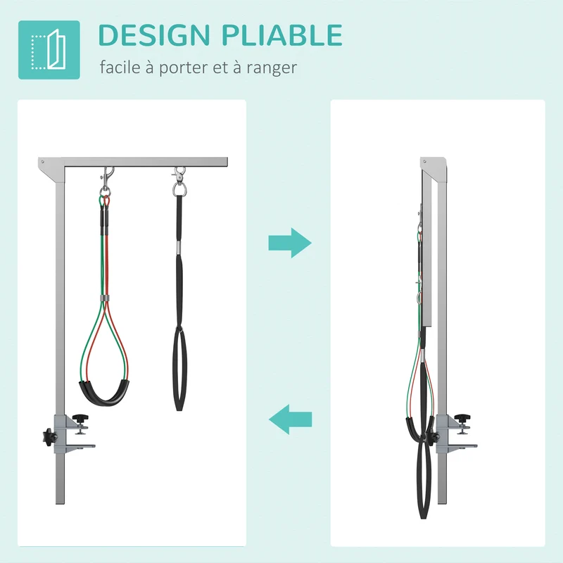 Bras de toilettage pliable pour table 36 x 8 x 74 cm hauteur réglable maintien sûr épuré en acier inoxydable argenté 21_0007275