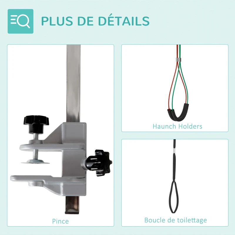 Bras de toilettage pliable pour table 36 x 8 x 74 cm hauteur réglable maintien sûr épuré en acier inoxydable argenté 21_0007275