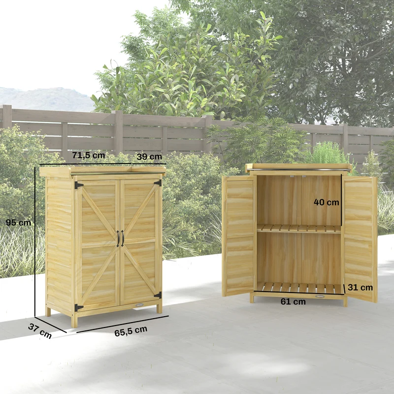 Armoire de jardin 2 en 1 table de rempotage rangements fermés 71.5 x 39 x 95 cm rustique contemporain en bois naturel 21_0005350