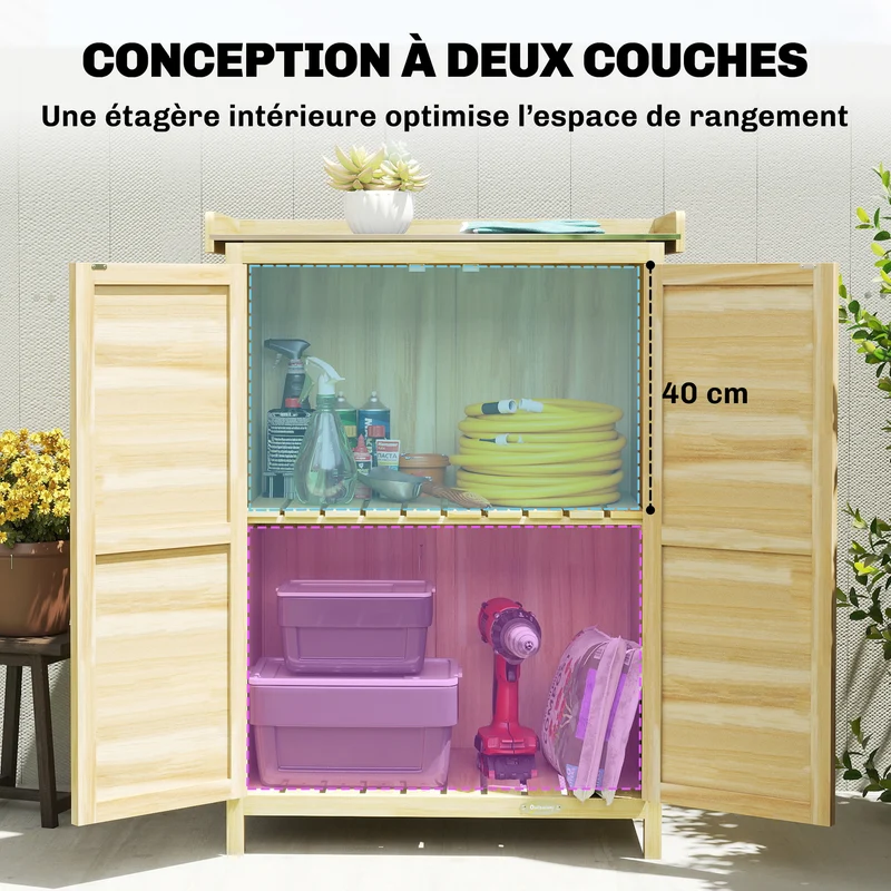 Armoire de jardin 2 en 1 table de rempotage rangements fermés 71.5 x 39 x 95 cm rustique contemporain en bois naturel 21_0005350