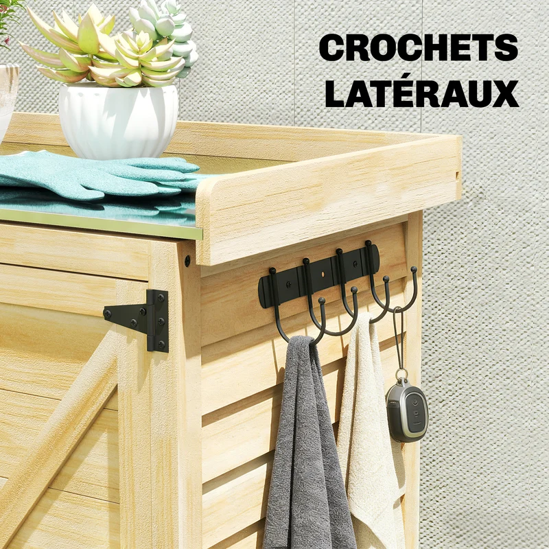 Armoire de jardin 2 en 1 table de rempotage rangements fermés 71.5 x 39 x 95 cm rustique contemporain en bois naturel 21_0005350