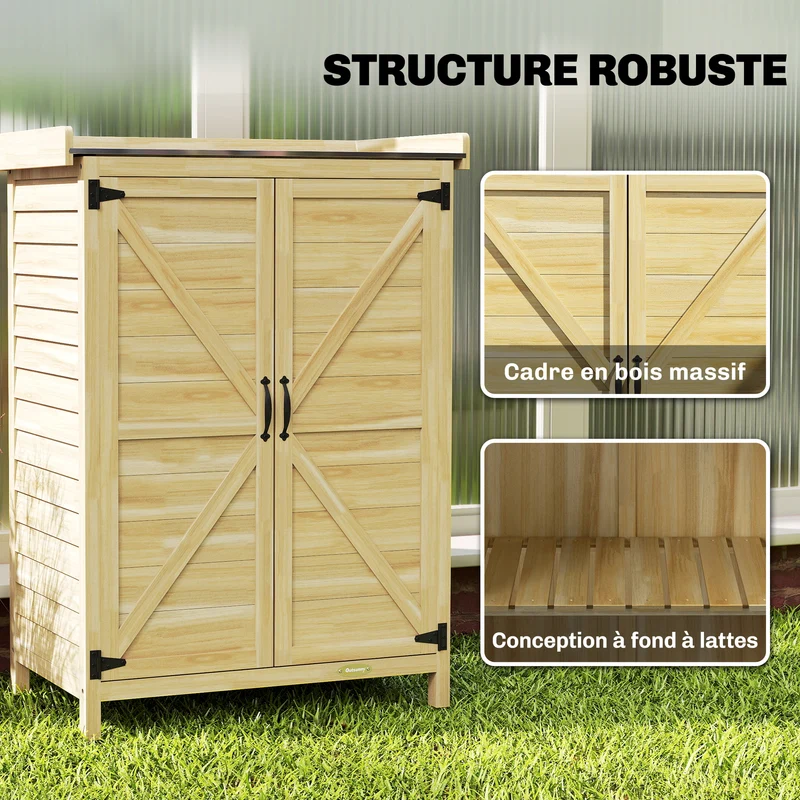 Armoire de jardin 2 en 1 table de rempotage rangements fermés 71.5 x 39 x 95 cm rustique contemporain en bois naturel 21_0005350