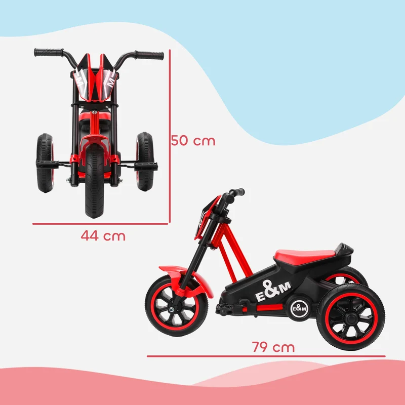 Tricycle moto pour enfant intérieur extérieur 79 x 44 x 50 cm assise basse sécurité renforcée tendance en acier rouge 21_0000658