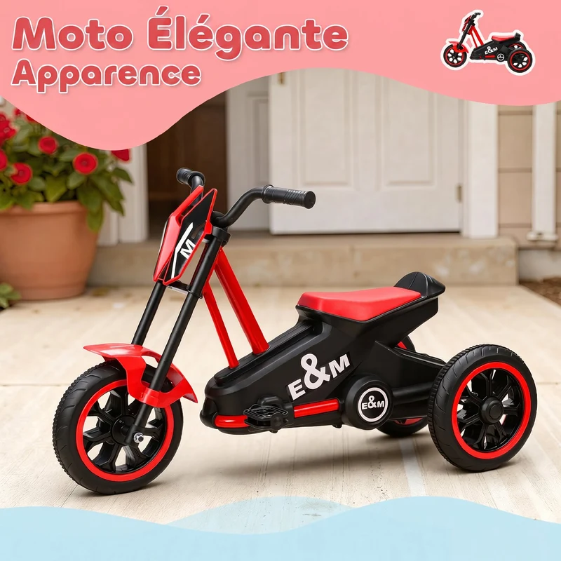 Tricycle moto pour enfant intérieur extérieur 79 x 44 x 50 cm assise basse sécurité renforcée tendance en acier rouge 21_0000658