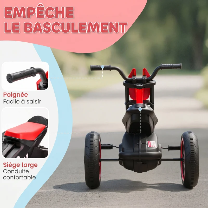 Tricycle moto pour enfant intérieur extérieur 79 x 44 x 50 cm assise basse sécurité renforcée tendance en acier rouge 21_0000658