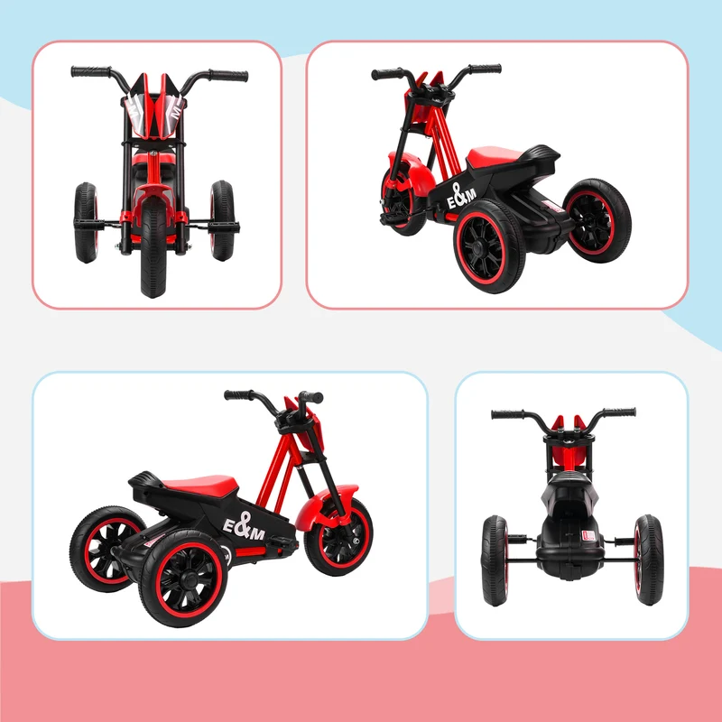 Tricycle moto pour enfant intérieur extérieur 79 x 44 x 50 cm assise basse sécurité renforcée tendance en acier rouge 21_0000658