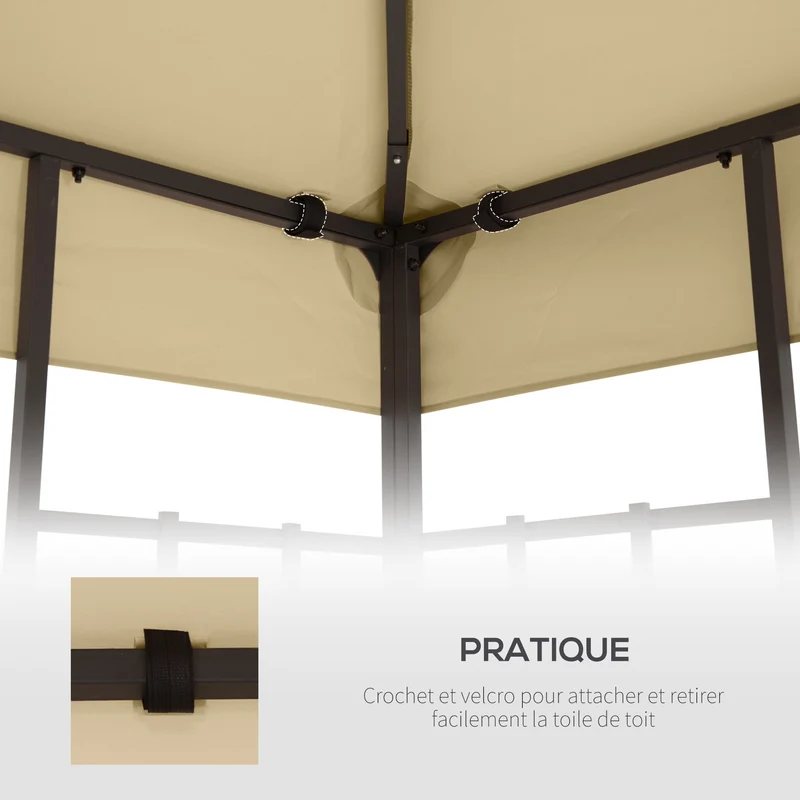 Toit de remplacement pour pavillon 3 x 3 m imperméable ombrage compatible métal contemporain extérieur en polyester beige 21_0004733