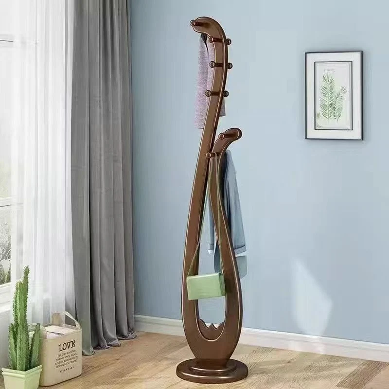 Traditional Chinese Round Pipa-Shaped Rubberwood Solid Wood Vintage Hall Tree For Entryways