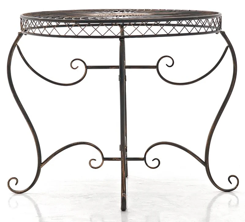 Table de jardin balcon terrasse design rustique hauteur 69 cm en métal bronze 10_0003051