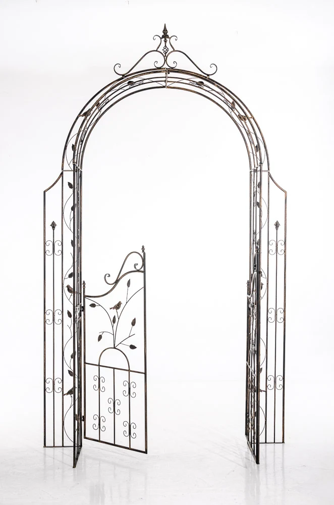 Arche de jardin en fer bronze avec portail – Arche à rosiers décorative treillis pour plantes grimpantes fixation au sol 10_0008926