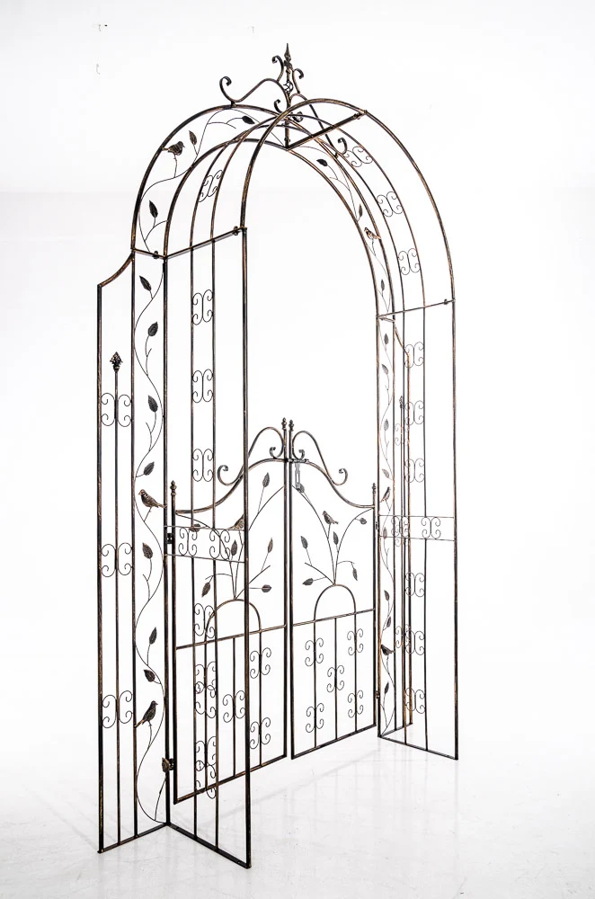 Arche de jardin en fer bronze avec portail – Arche à rosiers décorative treillis pour plantes grimpantes fixation au sol 10_0008926