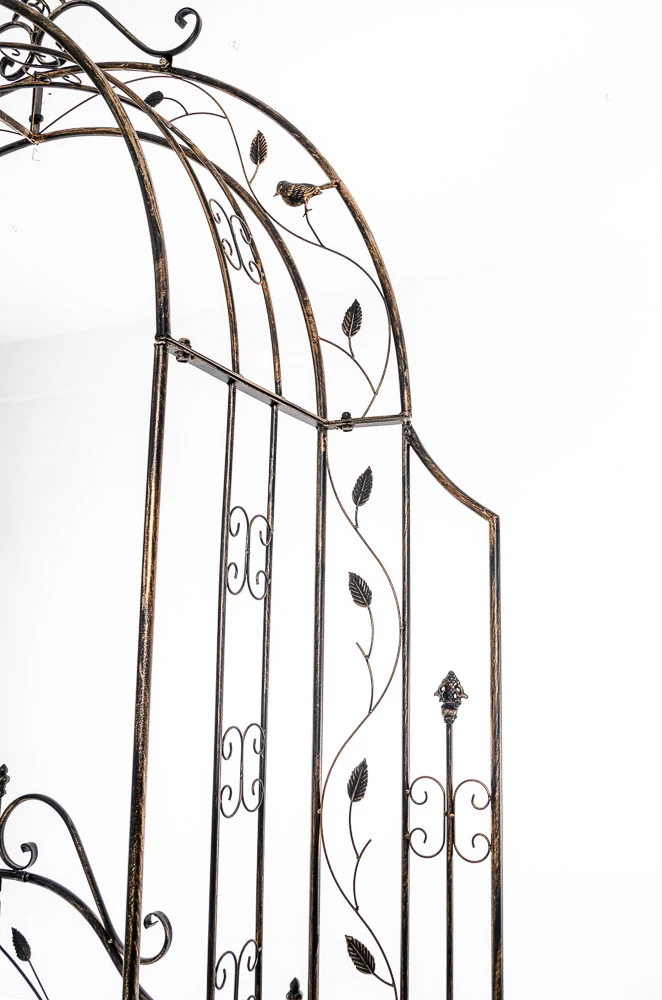 Arche de jardin en fer bronze avec portail – Arche à rosiers décorative treillis pour plantes grimpantes fixation au sol 10_0008926