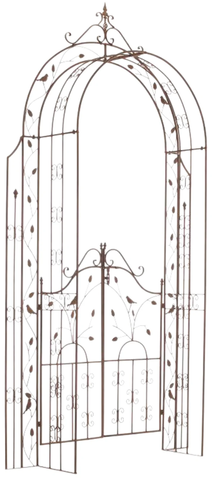 Arche de jardin arcade à rosiers avec portillon décoration jardin 235x100 cm en métal marron vieilli 10_0003934