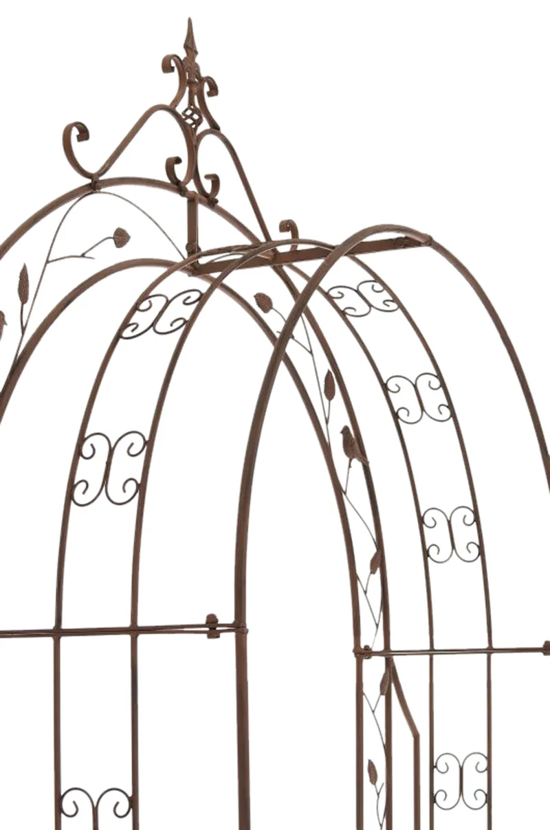 Arche de jardin arcade à rosiers avec portillon décoration jardin 235x100 cm en métal marron vieilli 10_0003934