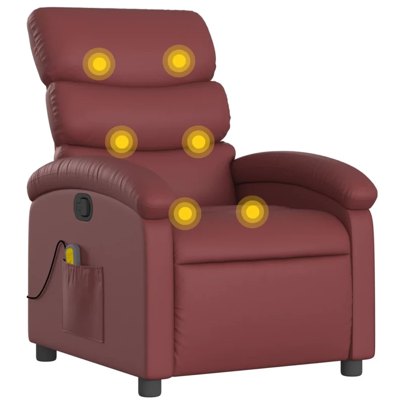 Fauteuil de relaxation TV fonction massage inclinable 6 points de massage en PVC rouge bordeaux DEC027080