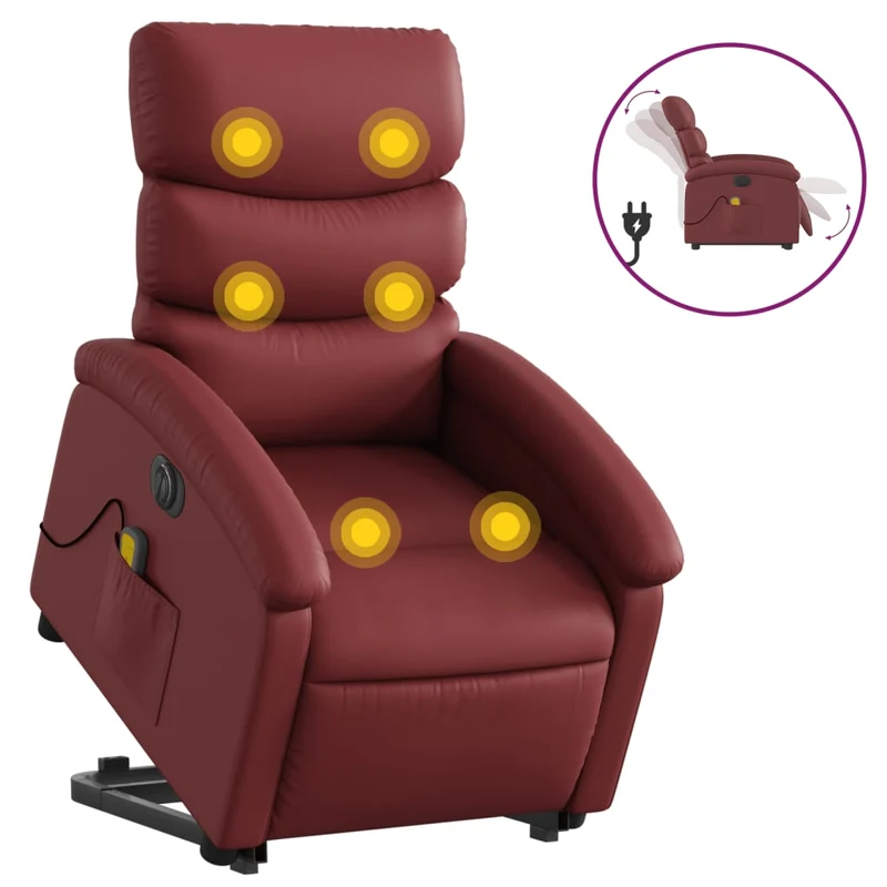 Fauteuil de relaxation fonction massage et inclinable en PVC rouge bordeaux DEC027830