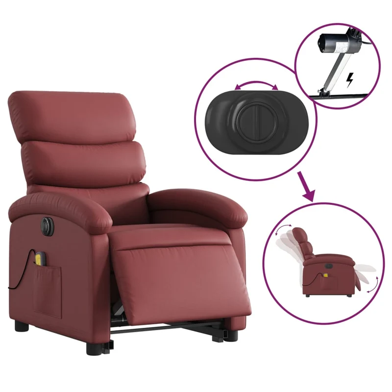 Fauteuil de relaxation fonction massage et inclinable en PVC rouge bordeaux DEC027830