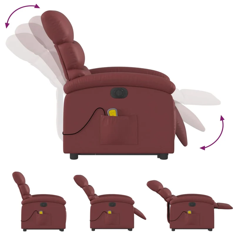 Fauteuil de relaxation fonction massage et inclinable en PVC rouge bordeaux DEC027830