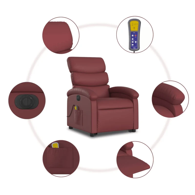 Fauteuil de relaxation fonction massage et inclinable en PVC rouge bordeaux DEC027830