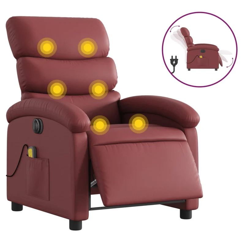 Fauteuil de relaxation TV fonction massage inclinable électrique 6 points de massage en PVC rouge bordeaux DEC027243