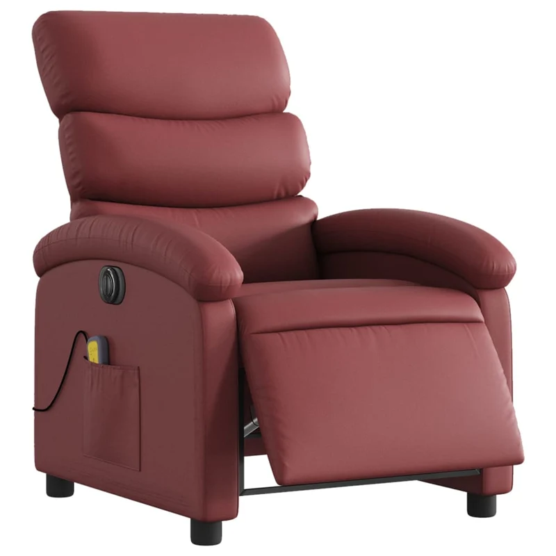 Fauteuil de relaxation TV fonction massage inclinable électrique 6 points de massage en PVC rouge bordeaux DEC027243
