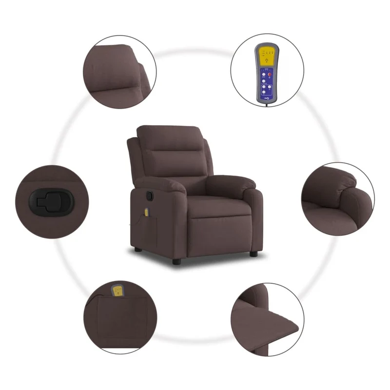 Fauteuil de relaxation TV fonction massage inclinable inclinaison manuelle en tissu marron foncé DEC026987