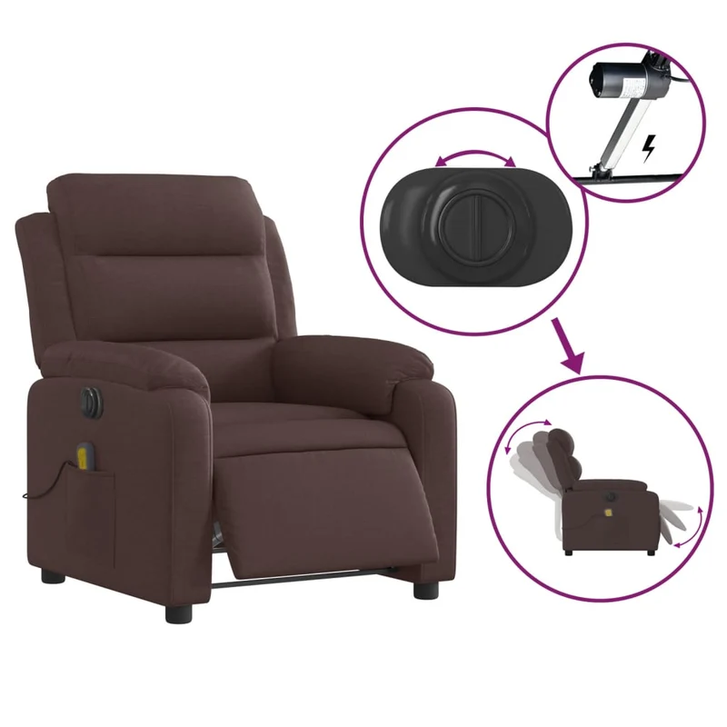 Fauteuil de relaxation TV fonction d'inclinaison électrique en tissu marron foncé DEC027195