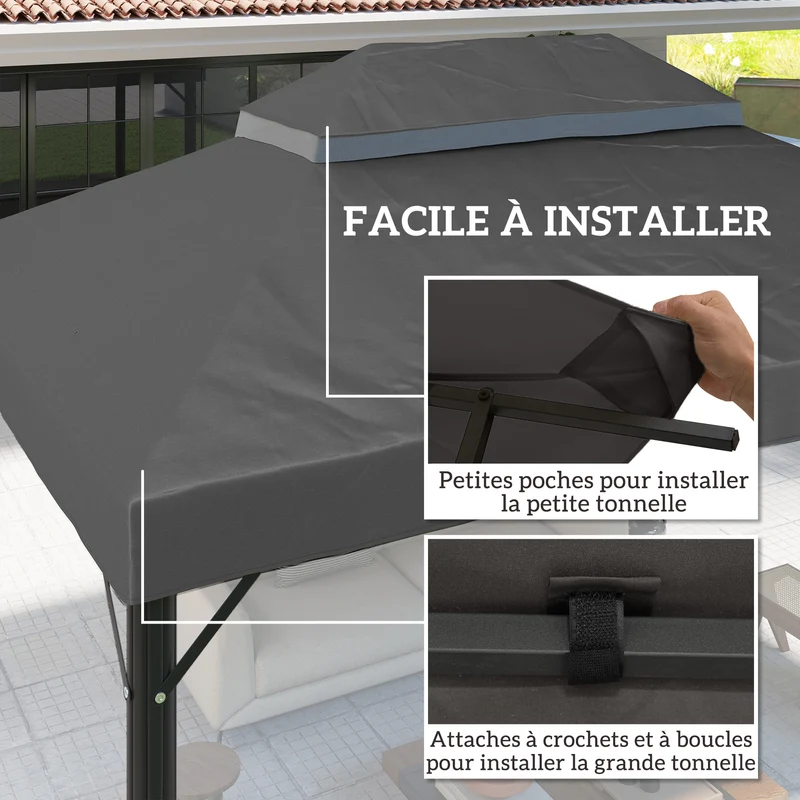 Toile de remplacement pour tonnelle 400 x 300 cm double toit drainage style moderne contemporain en polyester gris foncé 21_0004873