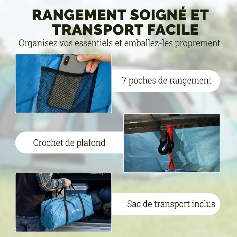 Tente tunnel camping 4 personnes 565 x 370 x 200 cm paroi amovible imperméable 3000 mm moderne en polyester bleu ciel 21_0006566