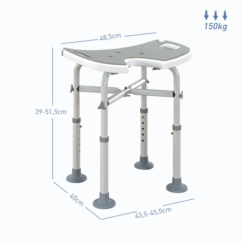 Tabouret de douche siège hauteur ajustable 48,5 x 33 x 39-51,5 cm antidérapant ergonomique contemporain en aluminium gris 21_0000848