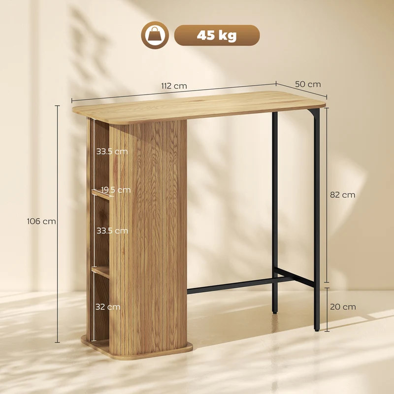 Table haute mange debout bar 112 x 50 x 106 cm stable 3 étagères rangement scandinave contemporain en MDF bois naturel 21_0003379