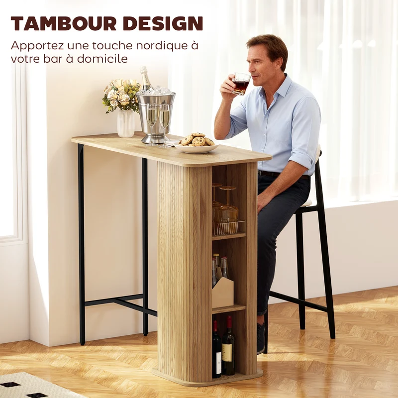 Table haute mange debout bar 112 x 50 x 106 cm stable 3 étagères rangement scandinave contemporain en MDF bois naturel 21_0003379