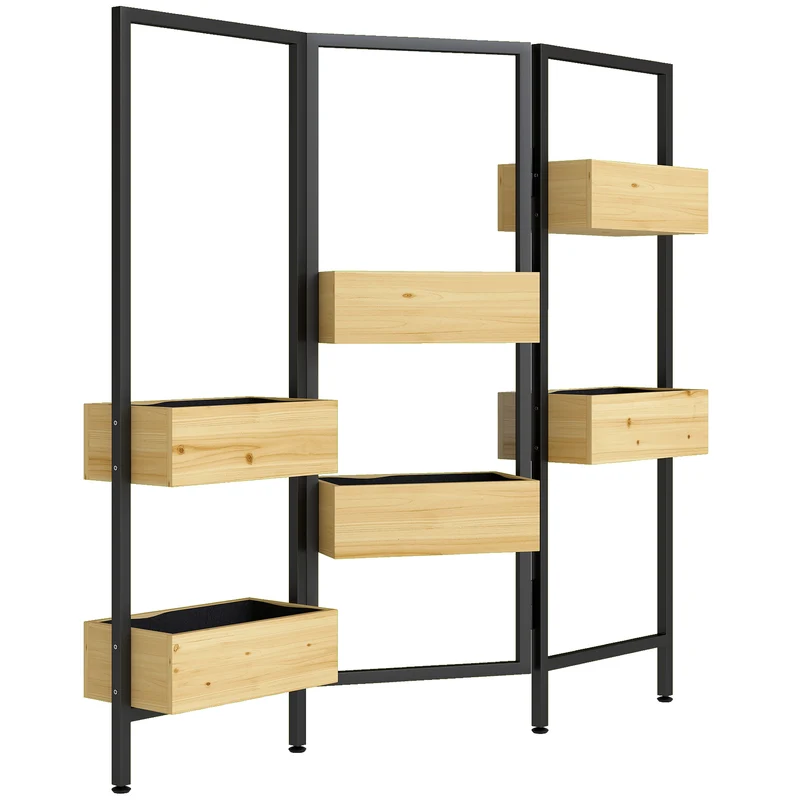 Séparateur de pièce pliable 6 bacs 116 x 20 x 112 cm gain de place exposition plantes style scandinave en bois naturel 21_0005612