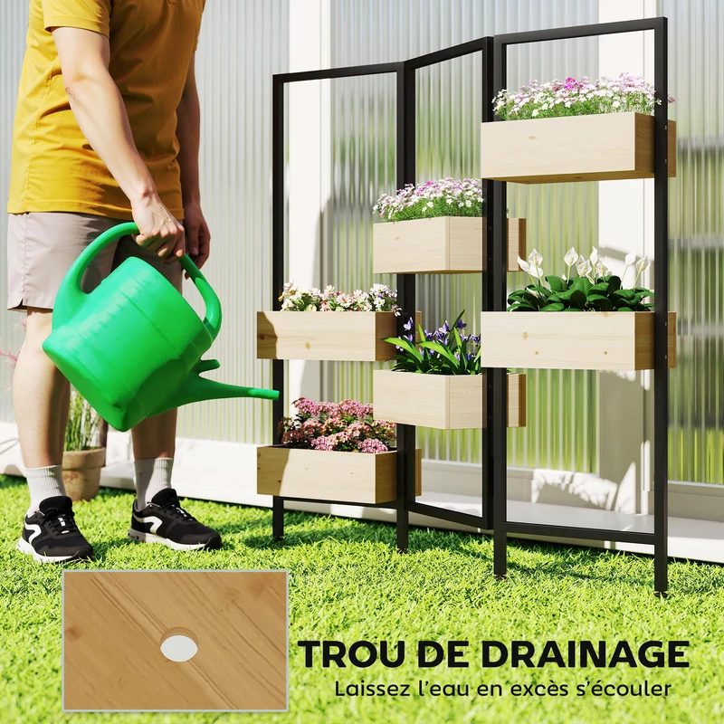 Séparateur de pièce pliable 6 bacs 116 x 20 x 112 cm gain de place exposition plantes style scandinave en bois naturel 21_0005612