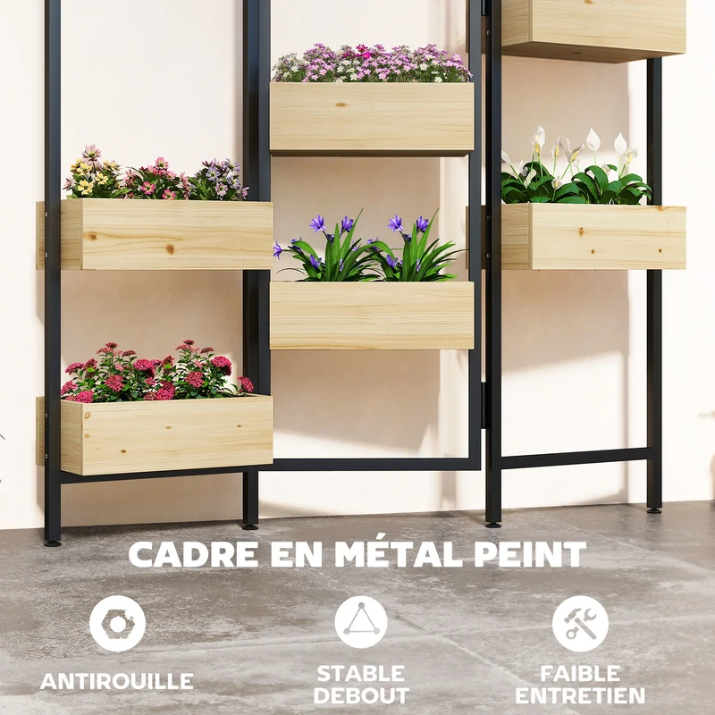 Séparateur de pièce pliable 6 bacs 116 x 20 x 112 cm gain de place exposition plantes style scandinave en bois naturel 21_0005612
