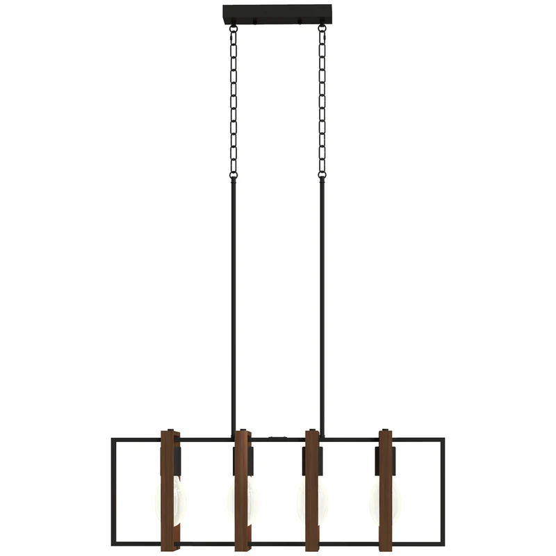 Suspension luminaire salon 80 x 21 x 90-130 cm 4 cadres hauteur réglable éclairage modulable rustique en bois noyer 21_0007058
